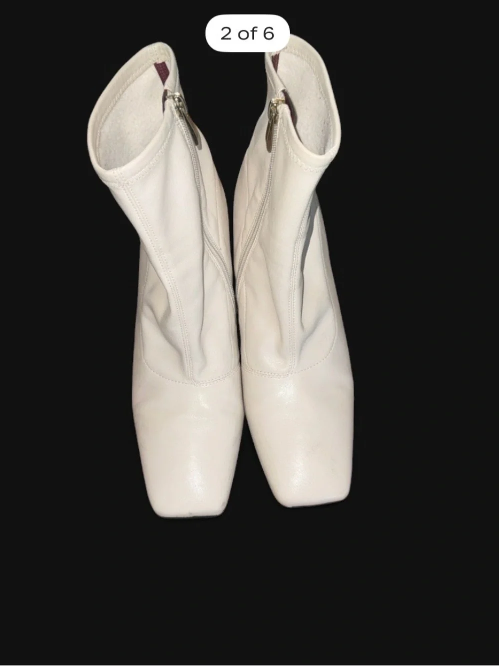 Franco Sarto Women's White Leather Ankle Bootie Square Toe Block Heel Zip